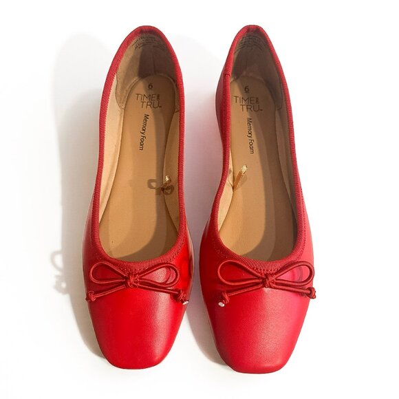 NWOT Time and Tru Classic Red Ballet Flats Bow Detail Women's Size 6 - Picture 1 of 5